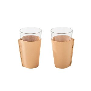 CIPI complementi arredo CHEERS coppia bicchieri vetro rivestito cuoio naturale