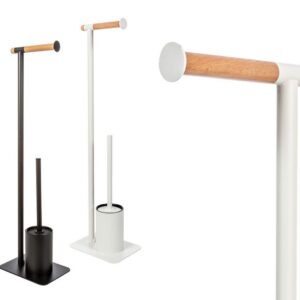 CIPI MIT PORTA CARTA/SCOPINO in metallo satinato bianco/nero e legno naturale