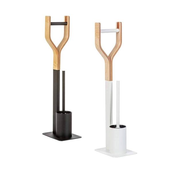 CIPI OSLO PORTACARTA+SCOPINO legno curvato, metallo satinato, scopino in metallo