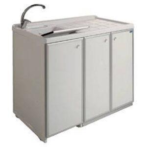 Lavatoio con vasca dx o sx, coprilavatrice e ante bianche in alluminio