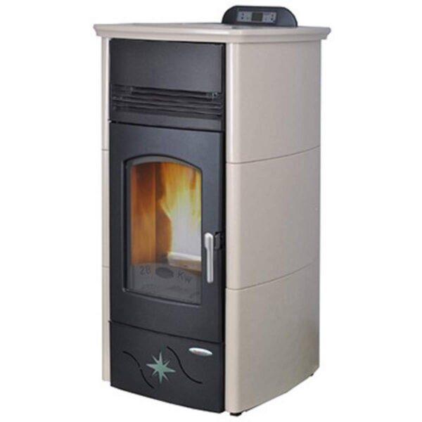 Termostufa pellet Laminox VICTORIA IDROVENTILATA PRESTIGE 28kW maiolica con A.C.S.