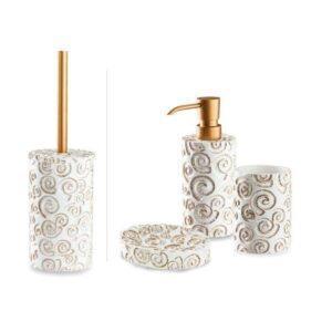 CIPI Set NAUTILUS 4 pezzi in resina bianca e decorazioni in oro accessori bagno