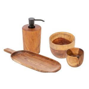 CIPI Set ALMA da appoggio composto da 4 pezzi in legno di Teak con pompa nera