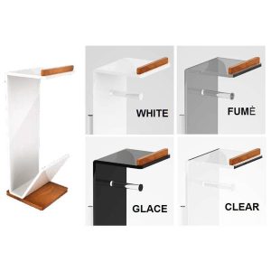 Porta riviste da terra BRIGHT in plexiglass e teak – design moderno Made in Italy