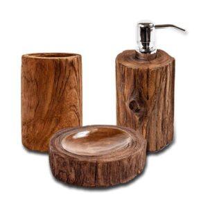 CIPI Set DALEM da appoggio composto da 3 pezzi in rami di Teak di recupero bagno