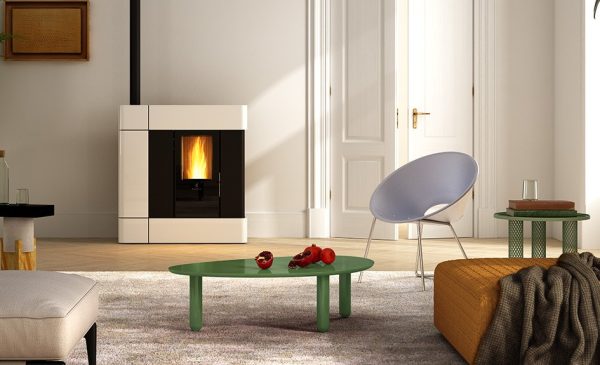 Stufa pellet ventilata/conv. nat. Ravelli ELETTRA 8kW slim acciaio uscita fumi sup - immagine 3