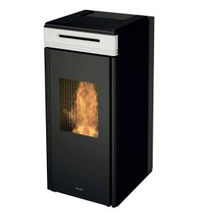 Termostufa a pellet Idro Ravelli HRV 100 TOUCH 10 kW rivestita in acciaio frontale in maiolica