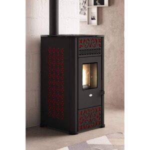 Stufa pellet Eva Calòr LUCILLA 9kW con ventilazione frontale acciaio con intarsi