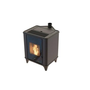 Stufa a pellet ventilata Ravelli LUNA 6 kW in acciaio, top e basamento in ghisa