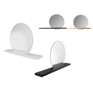 CIPI Specchio tondo MENSOLA RIFLESSO con mensola Teak L80 bianco,nero o naturale