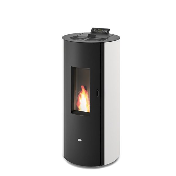 Stufa a pellet ermetica EVA CALOR Manola 9 kW cilindrica in acciaio verniciato