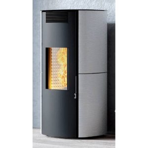 Stufa a pellet Caminetti Montegrappa RADA+ NIS EVO WI-FI in maiolica, colore bianco lucido, design moderno