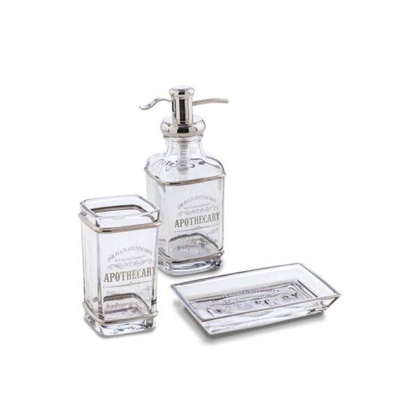 CIPI Set RETRO' 3 pezzi in vetro con decori e finiture silver, metallo argentato