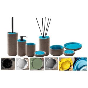 Set accessori bagno INDEX in argilla refrattaria smaltata – 8 pezzi colorati artigianali