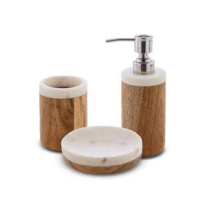 CIPI Set PRAJAT da appoggio composto da 3 pezzi in legno e marmo bianco bagno