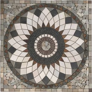 Rosone mosaico STON SATURNO 67x67 in pietra naturale su rete per interni esterni