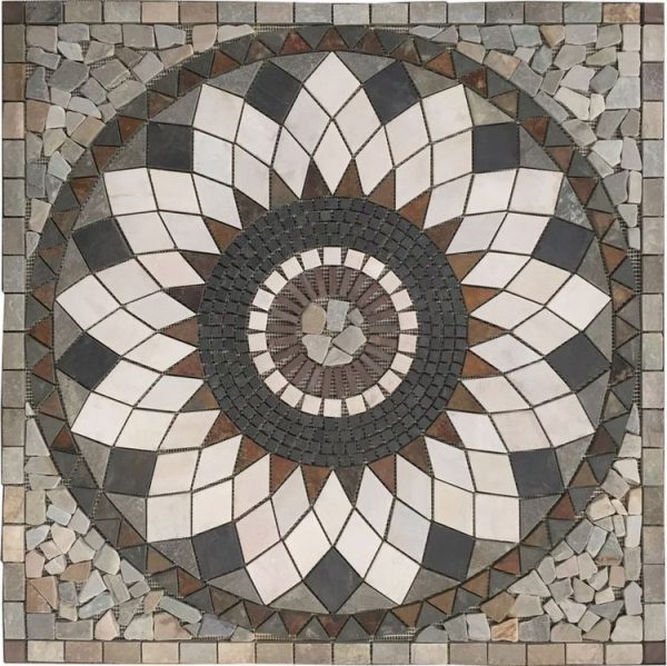 Rosone mosaico STON SATURNO 67x67 in pietra naturale su rete per interni esterni