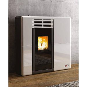 Stufa a pellet Anselmo Cola AFRODITE CANALIZZABILE 12kW SLIM acciaio e maiolica