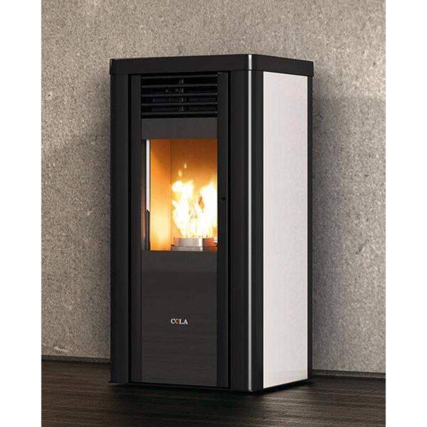 Stufa pellet Anselmo Cola PUPILLA 11kW in acciaio, top e frontalino in maiolica