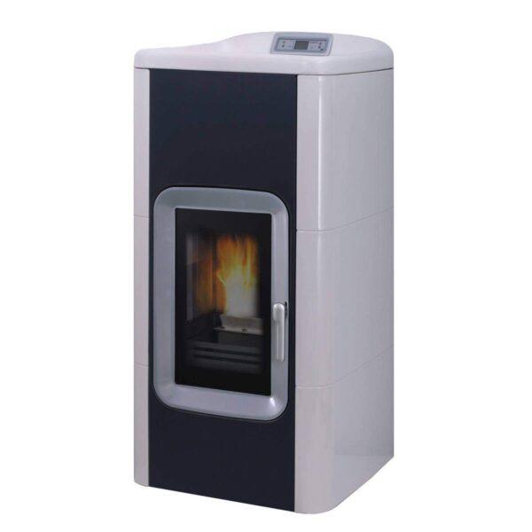 Termostufa pellet LAMINOX AIDA IDRO 28 STEEL 28kW acciaio  e maiolica A.C.S.