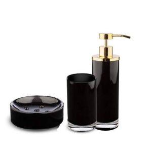 CIPI Set GLOSSY BLACK 3 pezzi in vetro massiccio nero e metallo "extra dorato"