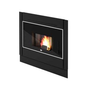 Inserto a pellet Hydro EVA CALOR Saturno 18 kW con frontale in vetro serigrafato nero