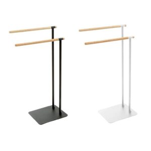 CIPI MIT PORTA ASCIUGAMANI in metallo satinato bianco/nero e legno naturale