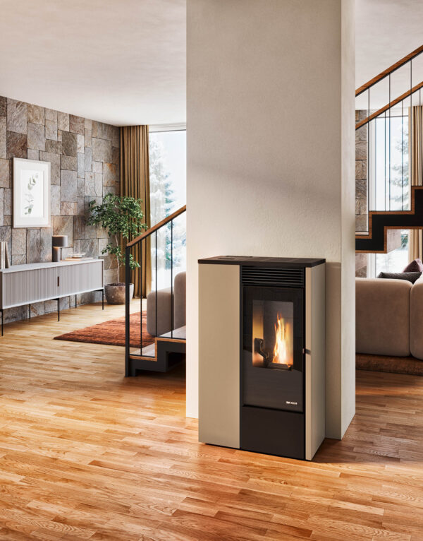 Stufa pellet Eva Calòr SLIM ERMETICA VANESSA 9,5kW acciaio ventilata